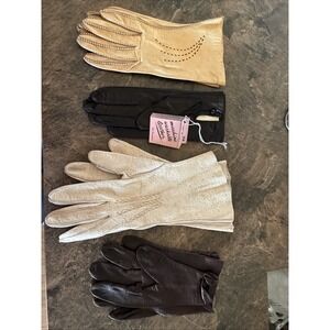 Lot Of 4 Vtg Women's Leather Gloves One New Fownes 6.5, 2 Western Style, 1 Brown